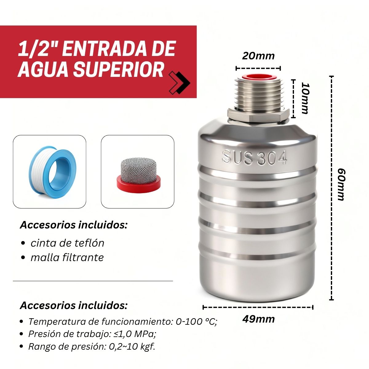Válvula de flotador de acero inoxidable 304